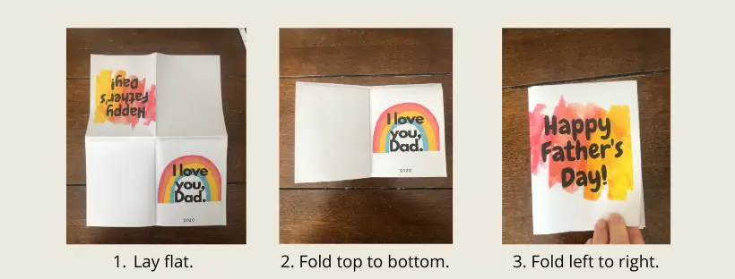 Directions on how to fold your printable Father's Day cards.