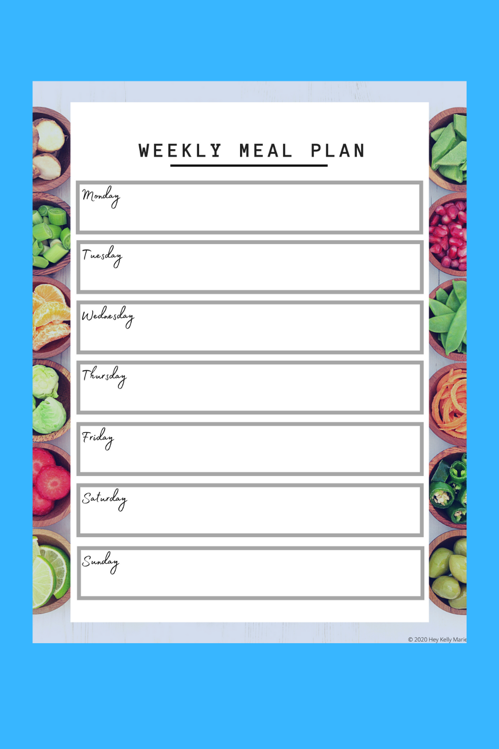 Printable Meal Planner and Grocery List - Hey Kelly Marie