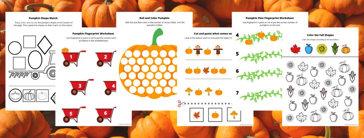 preview of printable preschool pumpkin activity sheets