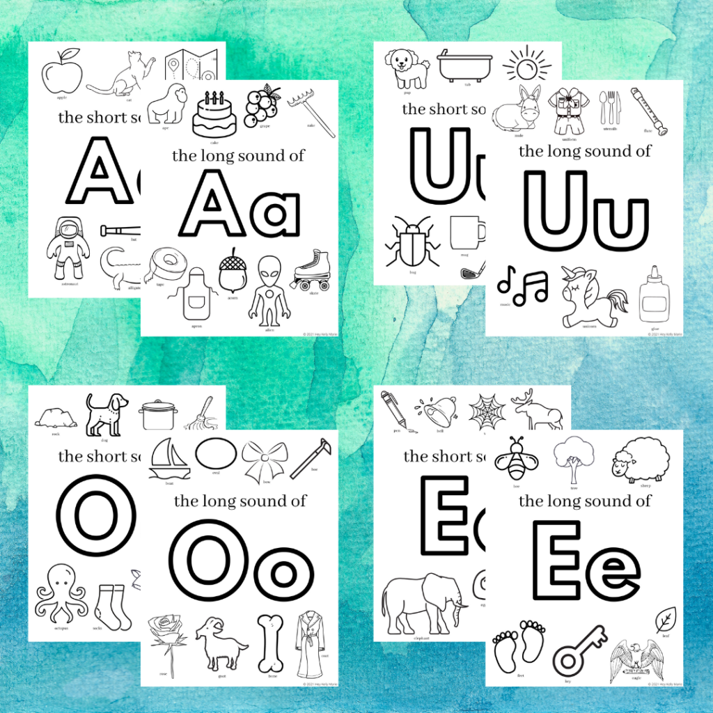 preview of free printable vowel coloring pages