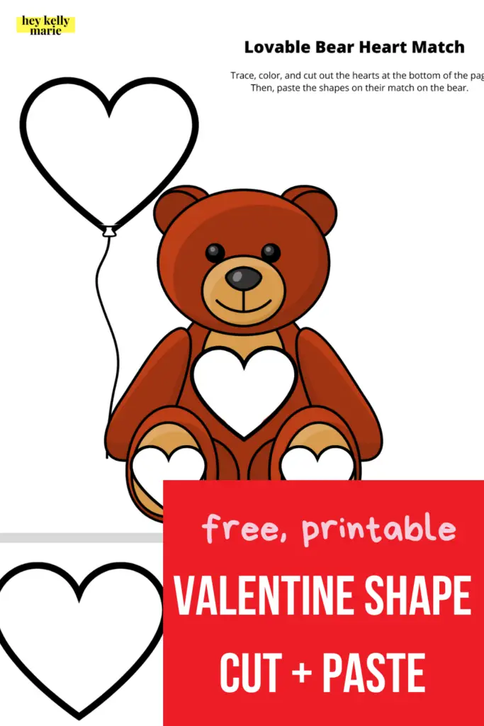 pinterest pin describing lovable bear heart match valentine's day activity for kids