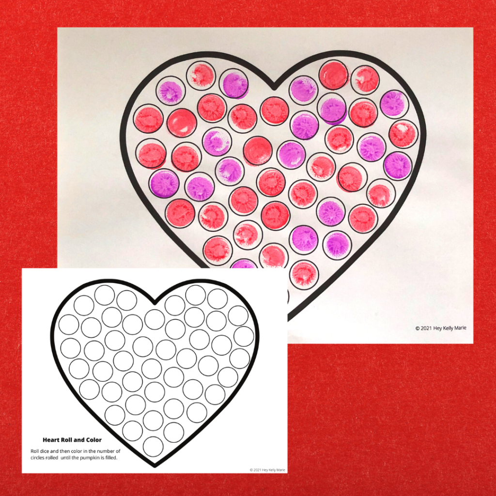 1 Click Download Heart Roll and Color Activity