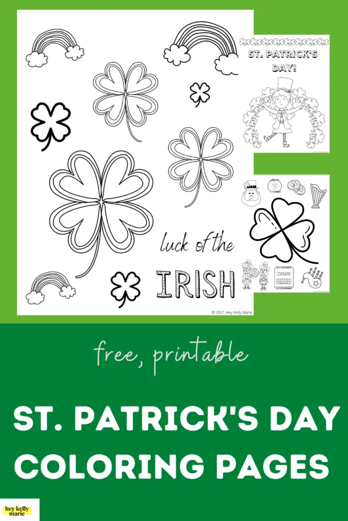 pinterest post with st. patrick's day coloring pages