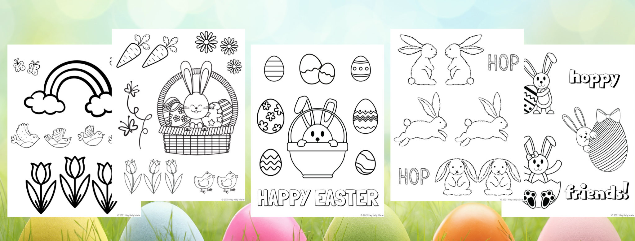 Instant Download Easter Coloring with Bunnies and Eggs