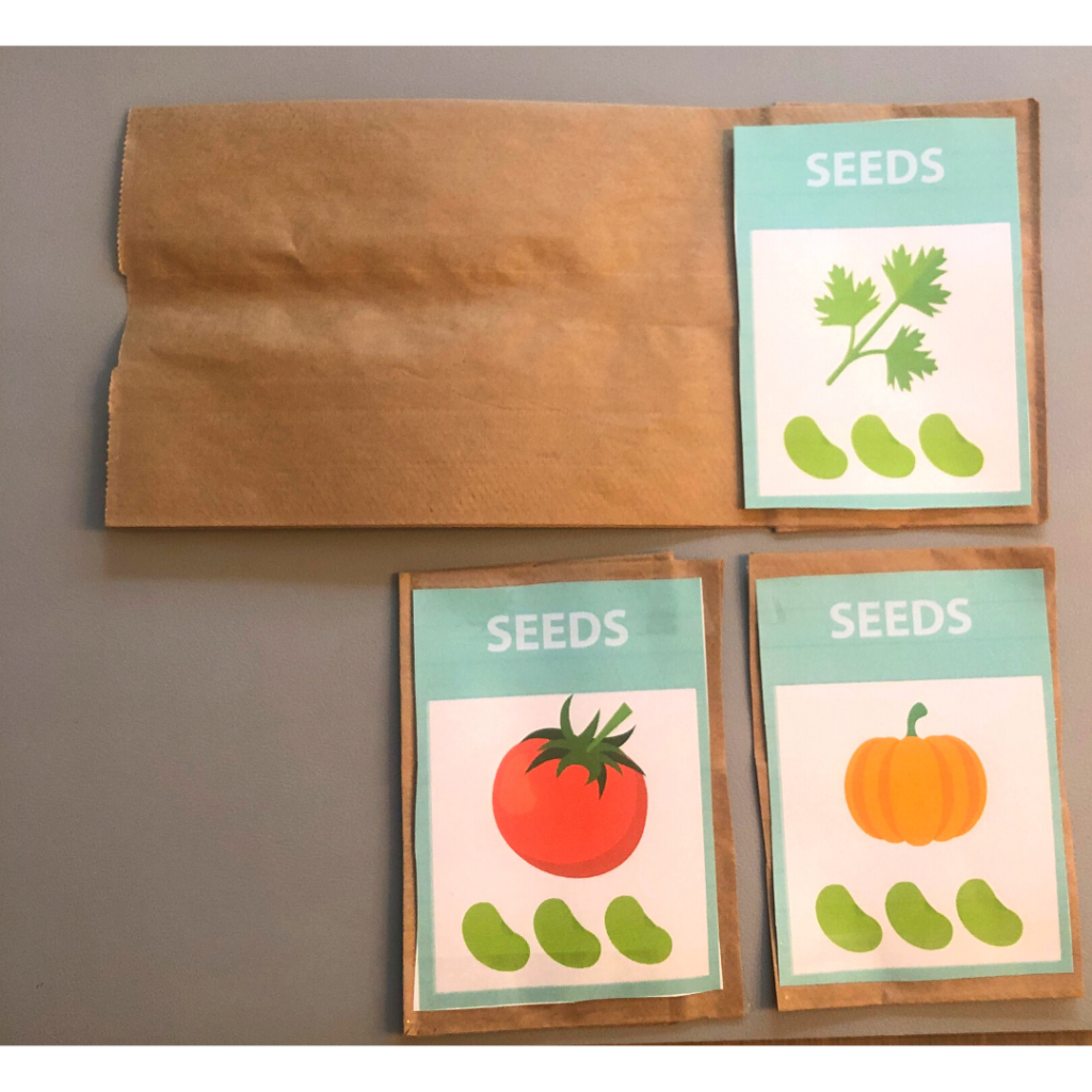Brown paper bags can be used to create a more substantial seed packet for play.