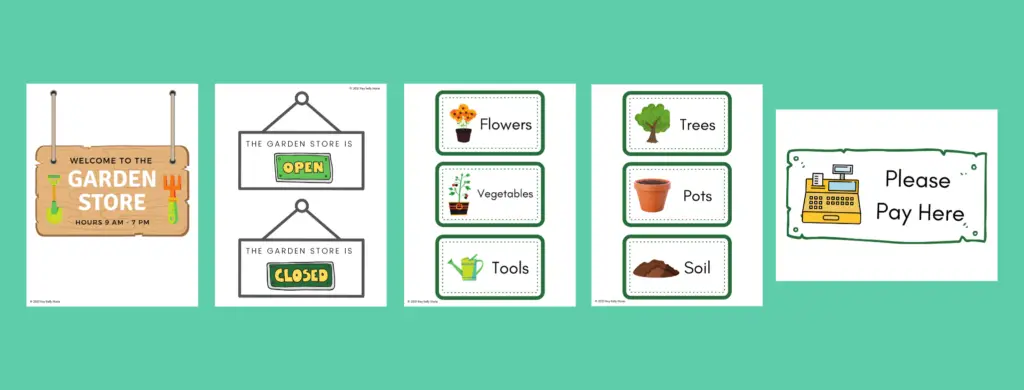 Printable Resources #1-5 to create a garden store dramatic play center.