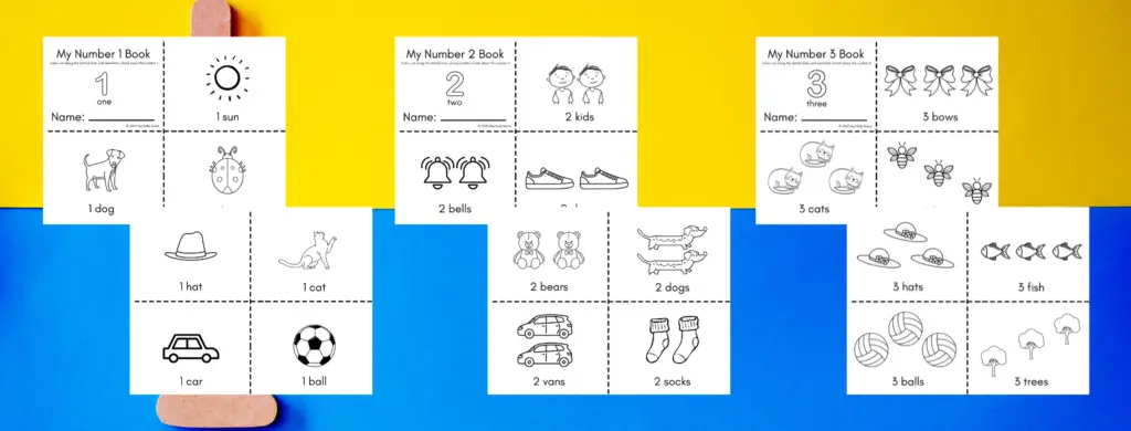 preview images of free printable number books for kids 1-5