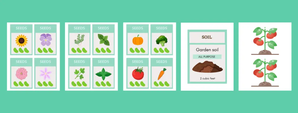 seed packets, tomatoes and soil printables