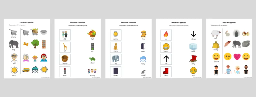 preview of the opposite worksheets for kids printables