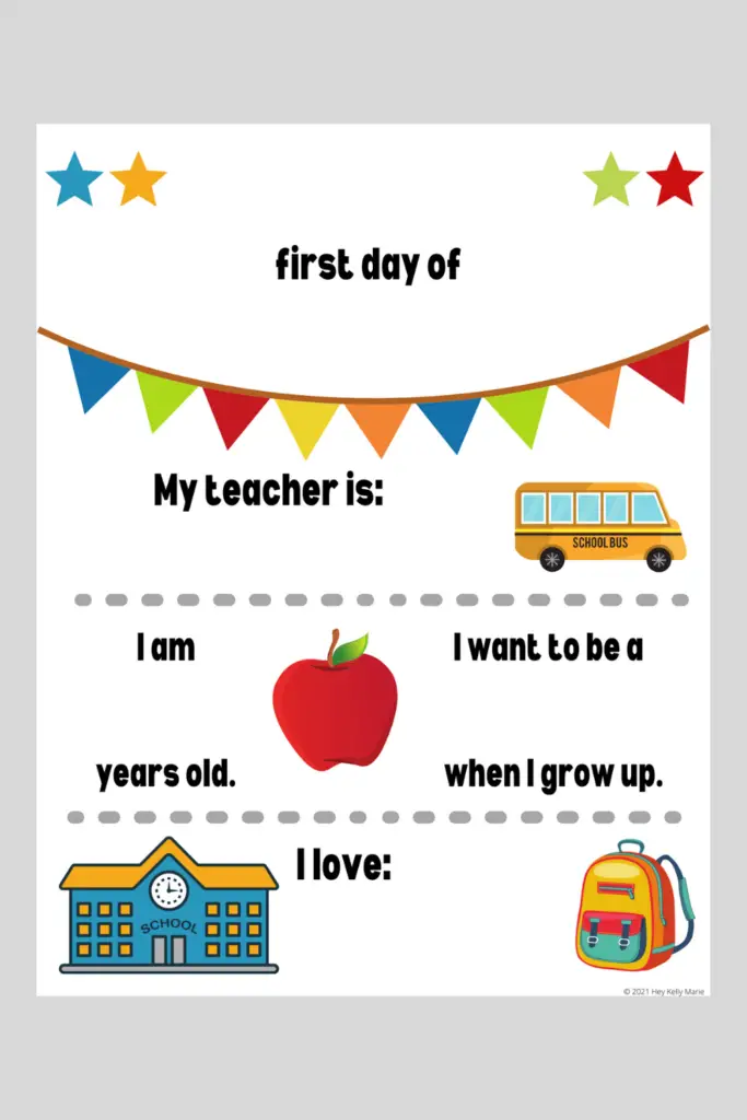 preview of first day of school sign. start of school sign free printable
