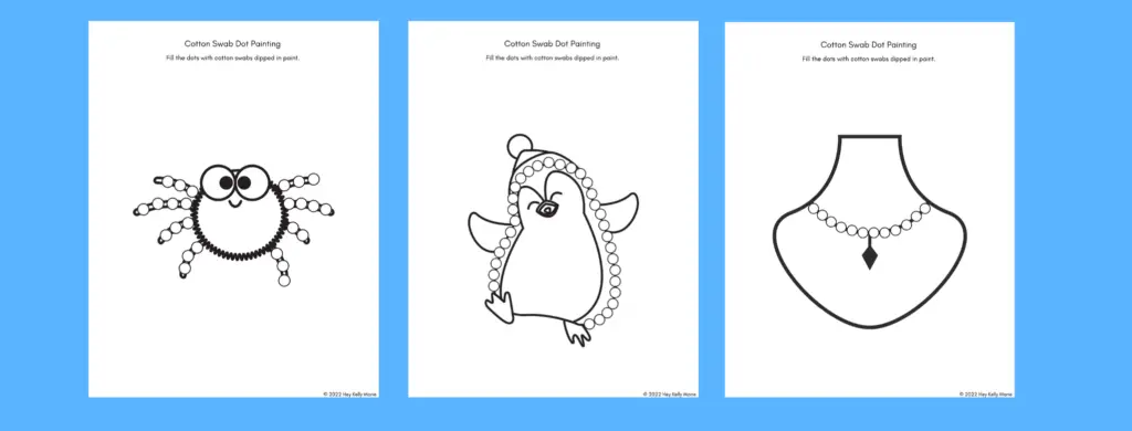 free printable cotton swab painting activities as part of the fine motor skills worksheets