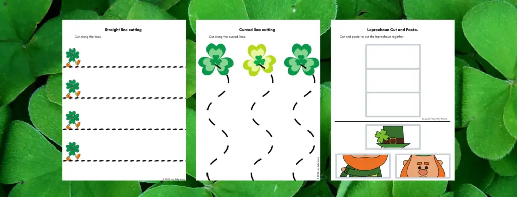 free printable st patrick's day coloring pages, an easy preschool learning activity to practice scissor and cutting skills