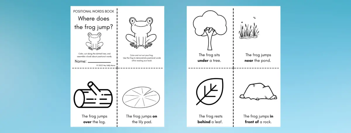 free printable positional words book for kids preview